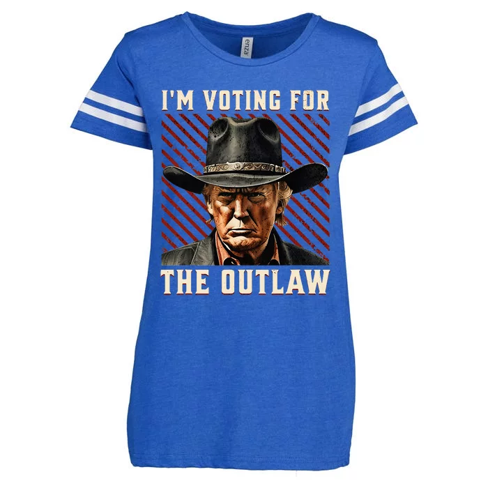 Im Voting For The Outlaw Wanted For President Trump Enza Ladies Jersey Football T-Shirt