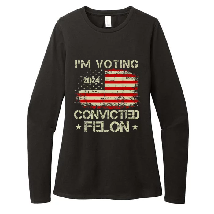 Im Voting For The Convicted Felon Funny Retro American Flag Womens CVC Long Sleeve Shirt