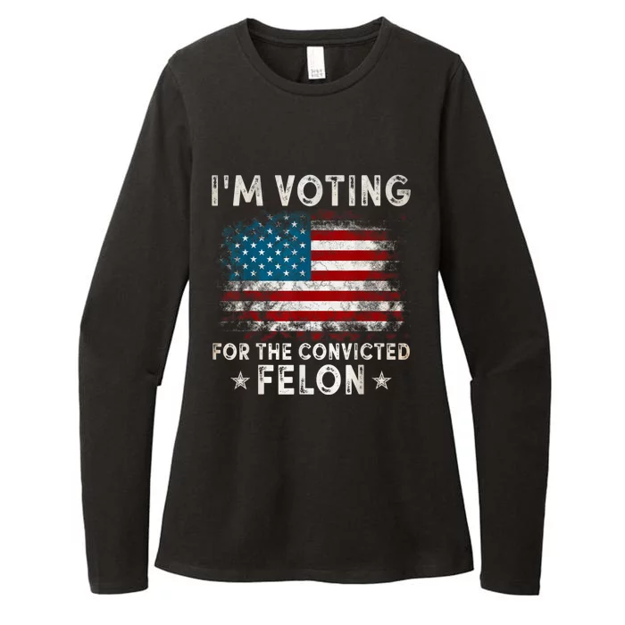 Im Voting For The Convicted Felon Funny Retro American Flag Womens CVC Long Sleeve Shirt