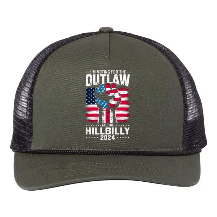 IM Voting For The Outlaw And The Hillbilly 2024 Us Flag Retro Rope Trucker Hat Cap