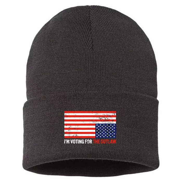 Im Voting For The Outlaw Funny Trump Maga 2024 Sustainable Knit Beanie