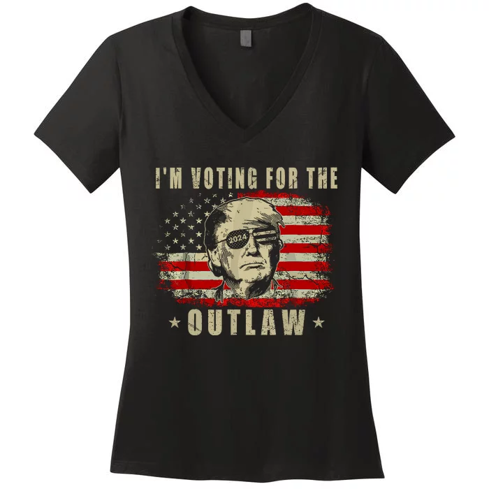 Im Voting For The Outlaw Funny Trump Maga 2024 Women's V-Neck T-Shirt