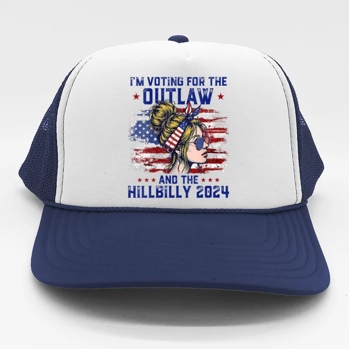 Im Voting For The Outlaw And The Hillbilly 2024 Us Flag Trucker Hat