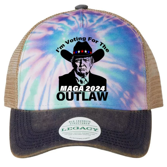 Im Voting For The Outlaw Funny Trump Maga 2024 Legacy Tie Dye Trucker Hat