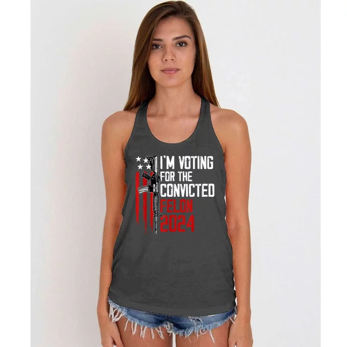 IM Voting For The Convicted Felon American Flag Trump 2024 Women's Knotted Racerback Tank