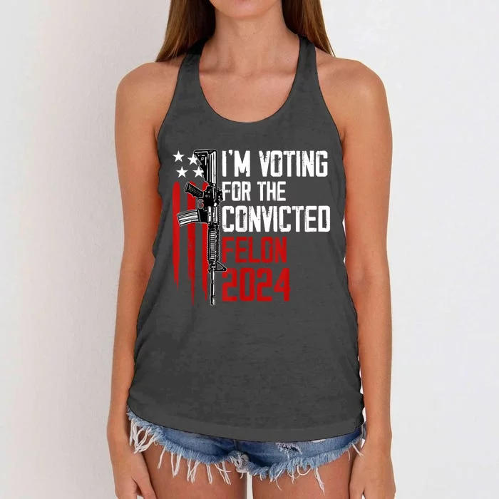 IM Voting For The Convicted Felon American Flag Trump 2024 Women's Knotted Racerback Tank