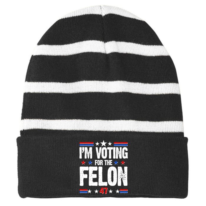 Im Voting For The Felon Trump 2024 Front Back Front & Back Striped Beanie with Solid Band