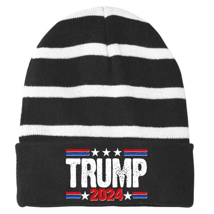 Im Voting For The Felon Trump 2024 Front Back Front & Back Striped Beanie with Solid Band