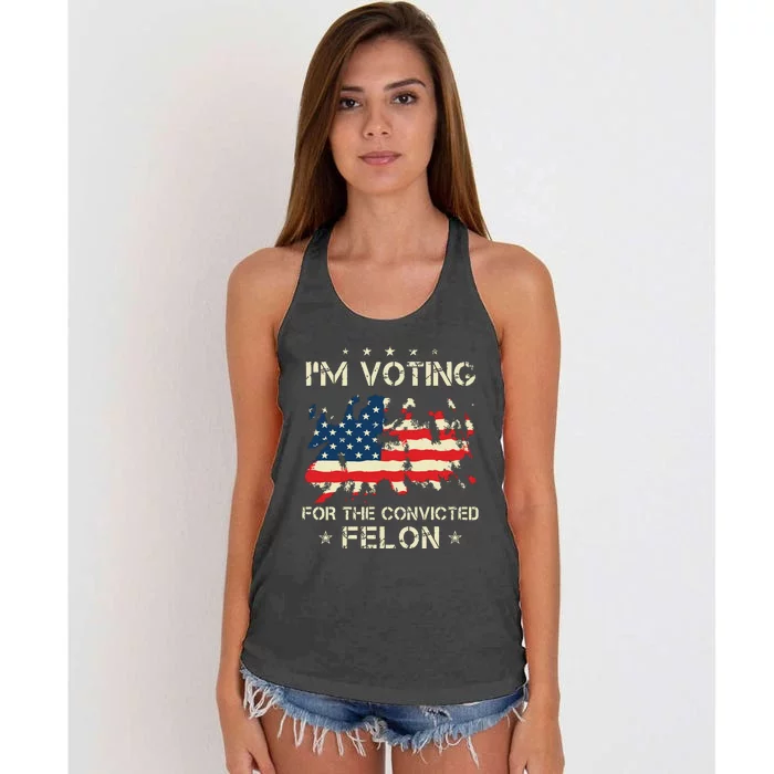 Im Voting For The Convicted Felon Funny Retro American Flag Women's Knotted Racerback Tank