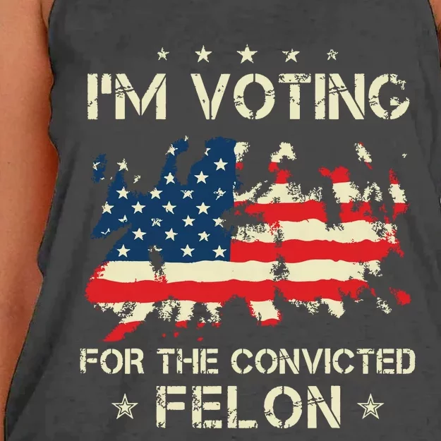 Im Voting For The Convicted Felon Funny Retro American Flag Women's Knotted Racerback Tank