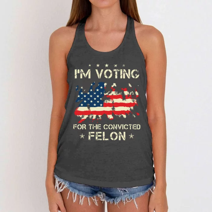 Im Voting For The Convicted Felon Funny Retro American Flag Women's Knotted Racerback Tank