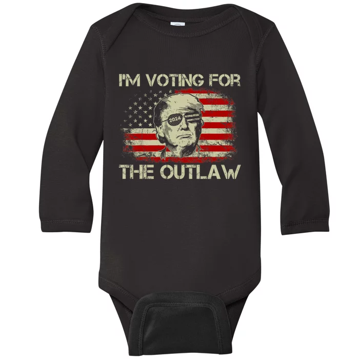 IM Voting For The Outlaw Wanted For President Trump 2024 Baby Long Sleeve Bodysuit