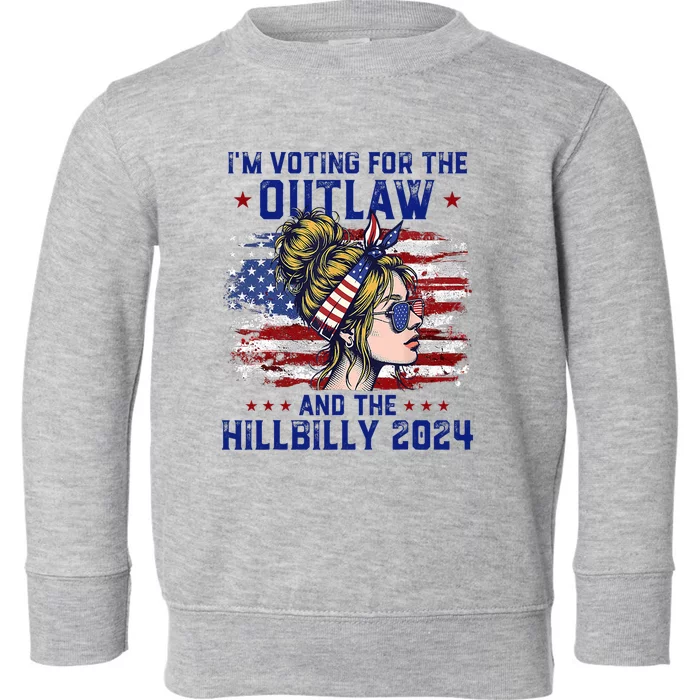 Im Voting For The Outlaw And The Hillbilly 2024 Us Flag Trump Vance 2024 Toddler Sweatshirt