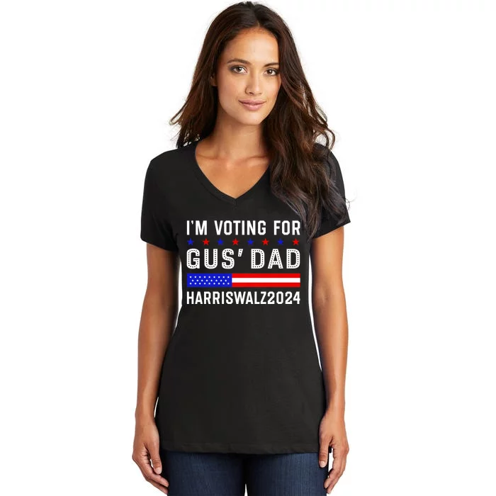 IM Voting For Gus Dad Kamala Harris Tim Walz 2024 Women's V-Neck T-Shirt