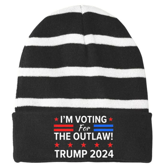 IM Voting For The Outlaw Funny Pro Trump 2024 Election Striped Beanie with Solid Band