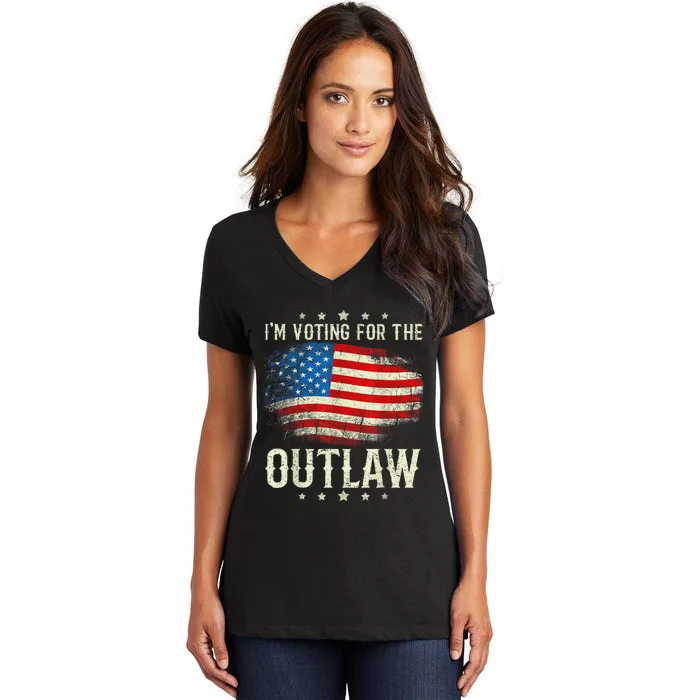 Im Voting For The Outlaw Vintage American Flag Women's V-Neck T-Shirt