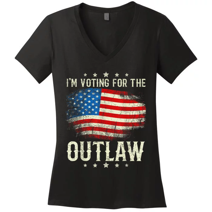 Im Voting For The Outlaw Vintage American Flag Women's V-Neck T-Shirt