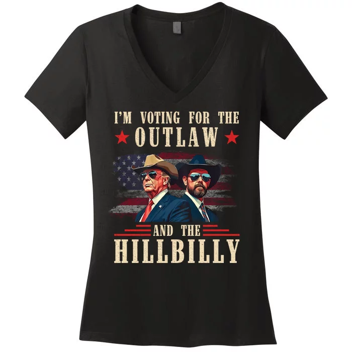 IM Voting For The Outlaw And The Hillbilly Trump Vance 2024 Women's V-Neck T-Shirt