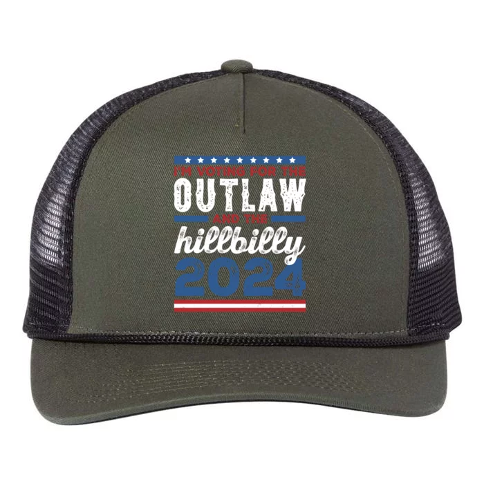 Im Voting For The Outlaw And The Hillbilly 2024 Vintage Election Retro Rope Trucker Hat Cap