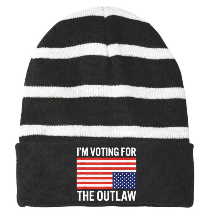 IM Voting For The Outlaw Striped Beanie with Solid Band