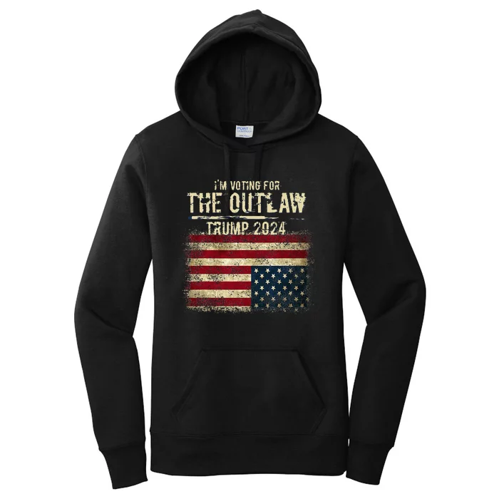 IM Voting For The Outlaw Trump 2024 Upsidedown Flag Women's Pullover Hoodie