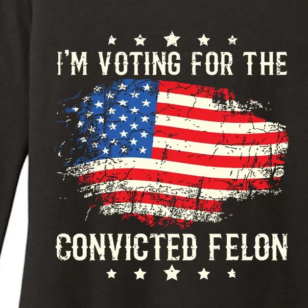 Im Voting For The Convicted Felon Funny Retro American Flag Womens CVC Long Sleeve Shirt