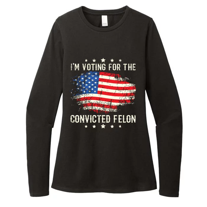 Im Voting For The Convicted Felon Funny Retro American Flag Womens CVC Long Sleeve Shirt