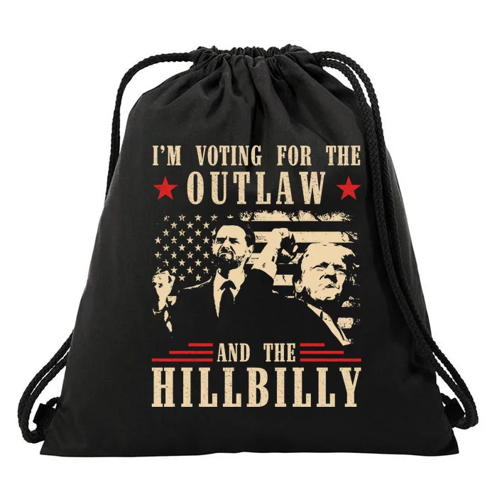 Im Voting For The Outlaw And The Hillbilly Trump Vance 2024 Usa Election Drawstring Bag