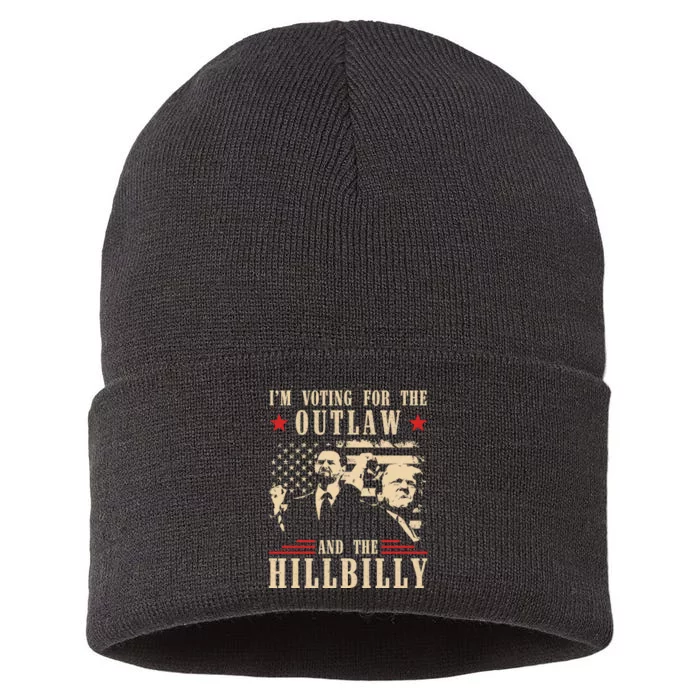 Im Voting For The Outlaw And The Hillbilly Trump Vance 2024 Usa Election Sustainable Knit Beanie