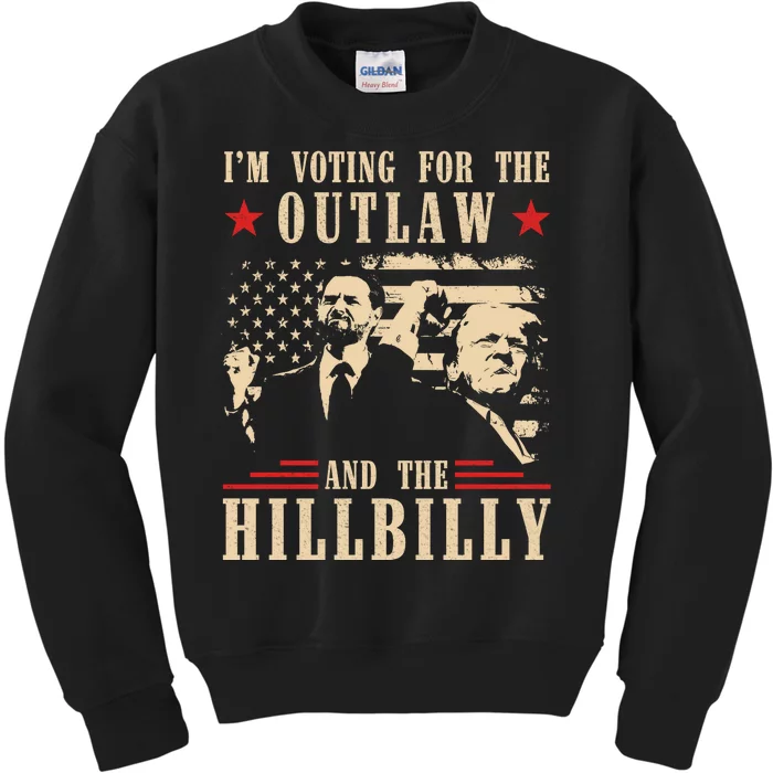 Im Voting For The Outlaw And The Hillbilly Trump Vance 2024 Usa Election Kids Sweatshirt