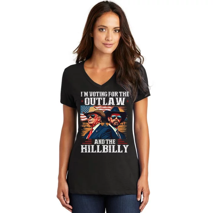 IM Voting For The Outlaw And The Hillbilly Trump Vance 2024 Women's V-Neck T-Shirt