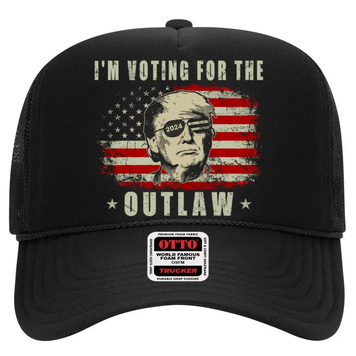 IM Voting For The Outlaw 2024 Funny Trump High Crown Mesh Trucker Hat