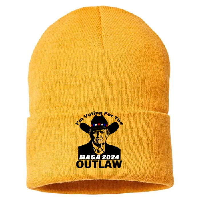 IM Voting For The Outlaw 2024 Funny Trump Sustainable Knit Beanie