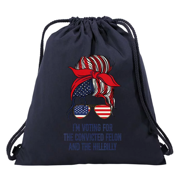 IM Voting For The Felon & The Hillbilly 2024 Pro Trump Meme Drawstring Bag