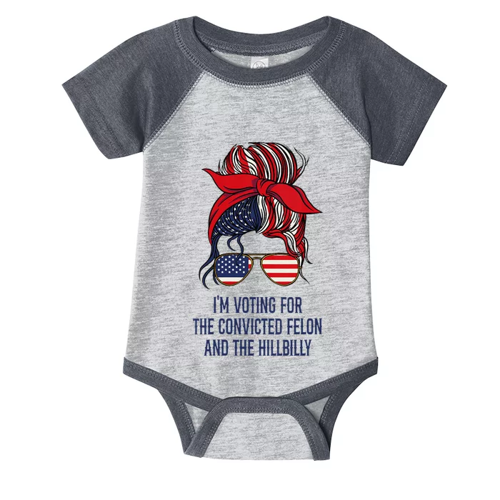 IM Voting For The Felon & The Hillbilly 2024 Pro Trump Meme Infant Baby Jersey Bodysuit