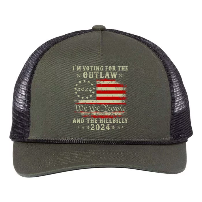 IM Voting For The Outlaw And The Hillbilly Trump Vance 2024 America Flag Retro Rope Trucker Hat Cap