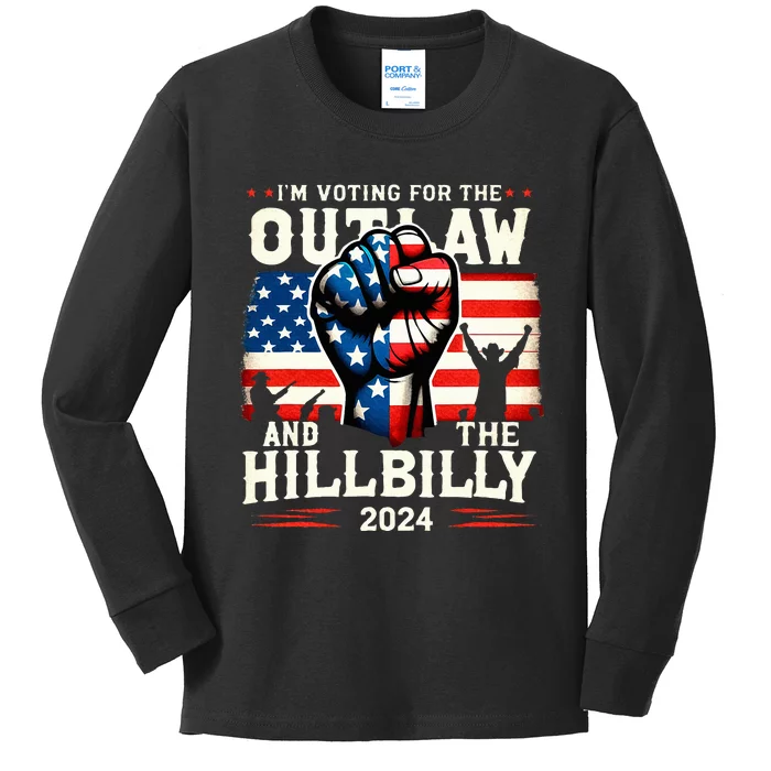 IM Voting For The Outlaw And The Hillbilly 2024 Us Flag Kids Long Sleeve Shirt