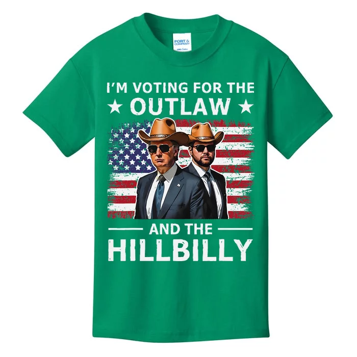 IM Voting For The Outlaw And The Hillbilly Trump Vance 2024 Kids T-Shirt