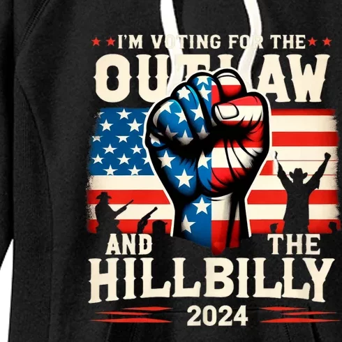 IM Voting For The Outlaw And The Hillbilly 2024 Us Flag Women's Fleece Hoodie