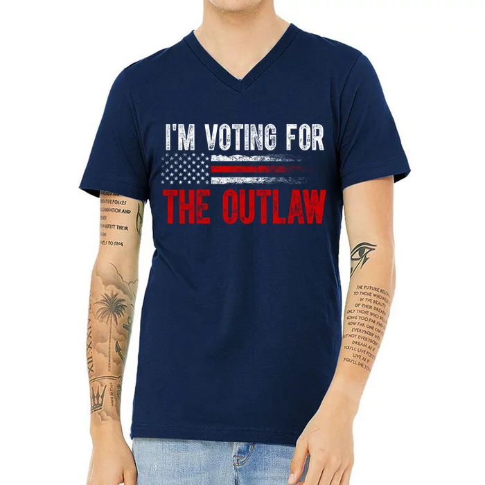 IM Voting For The Outlaw Wanted For President Trump 2024 V-Neck T-Shirt