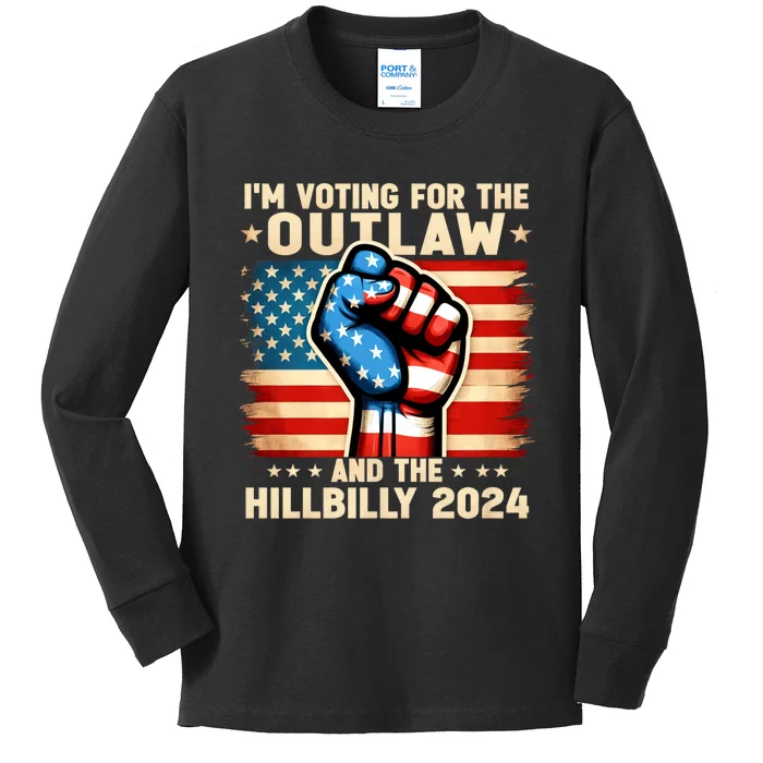 IM Voting For The Outlaw And The Hillbilly 2024 Us Flag Kids Long Sleeve Shirt