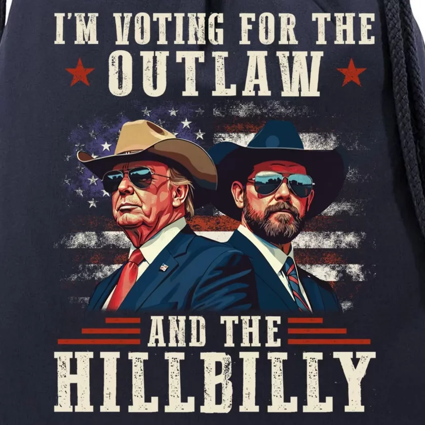 IM Voting For The Outlaw And The Hillbilly Trump Vance 2024 Drawstring Bag