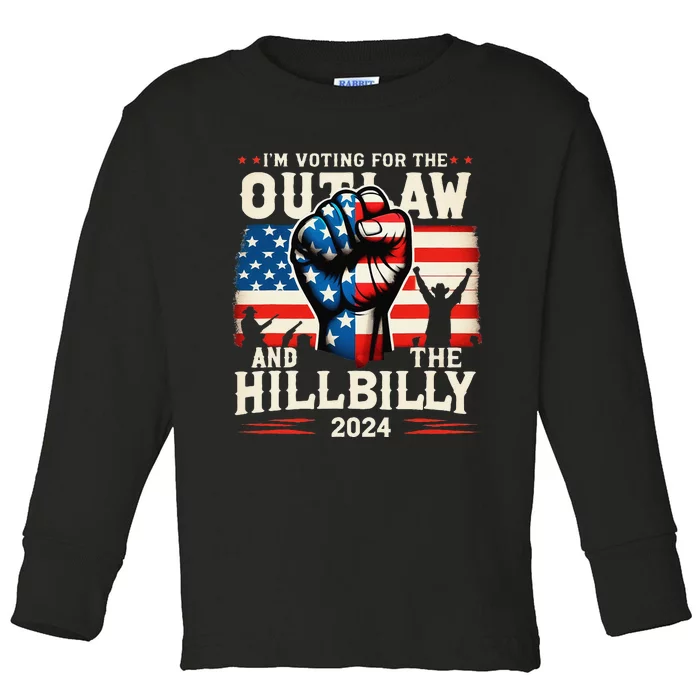 IM Voting For The Outlaw And The Hillbilly 2024 Us Flag Toddler Long Sleeve Shirt