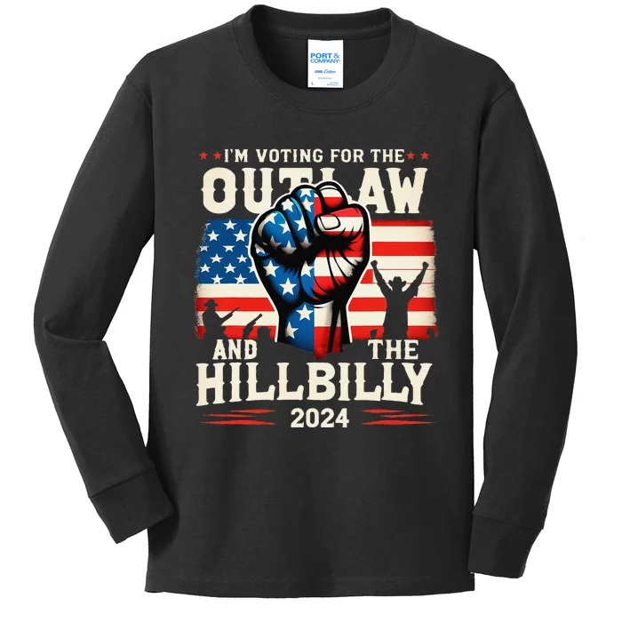 IM Voting For The Outlaw And The Hillbilly 2024 Us Flag Kids Long Sleeve Shirt