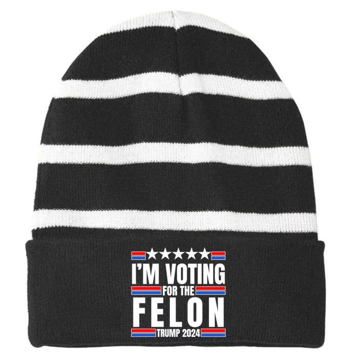 IM Voting For The Felon Trump 2024 Proud Supporter Striped Beanie with Solid Band