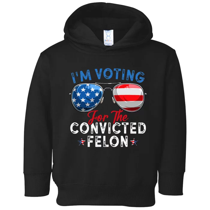 IM Voting For The Convicted Felon Funny Retro American Flag Toddler Hoodie