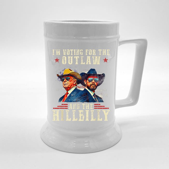 IM Voting For The Outlaw And The Hillbilly Trump Vance Gift Front & Back Beer Stein