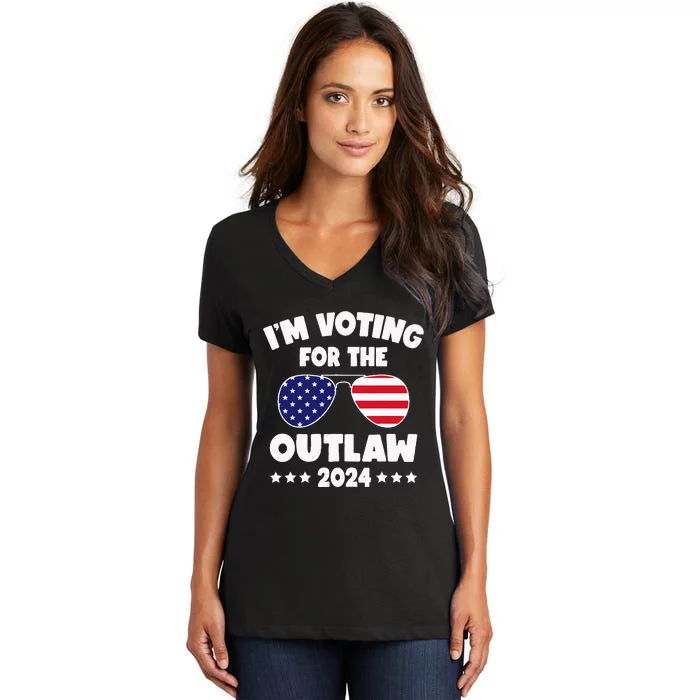 Im Voting For The Outlaw Funny Pro Trump Supporters 2024 Women's V-Neck T-Shirt