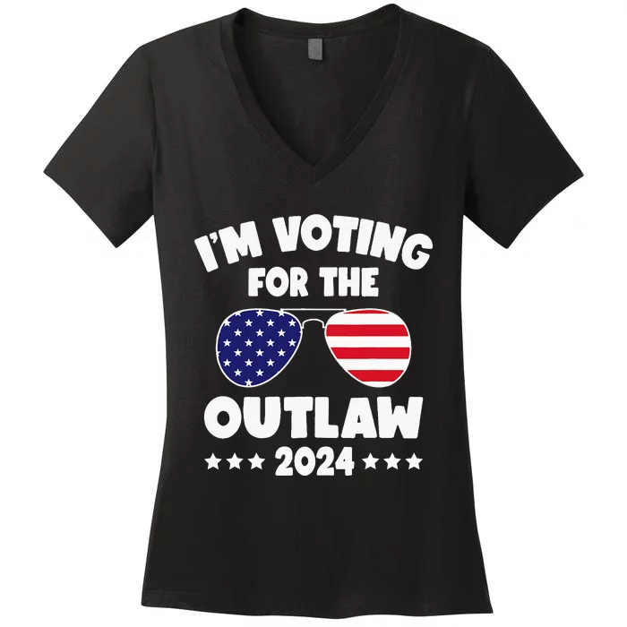 Im Voting For The Outlaw Funny Pro Trump Supporters 2024 Women's V-Neck T-Shirt