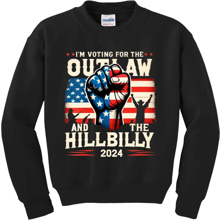 Im Voting For The Outlaw And The Hillbilly 2024 Us Flag Kids Sweatshirt